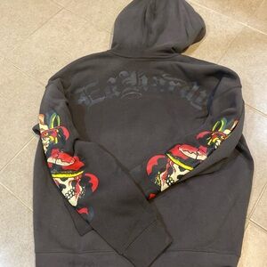 Ed Hardy Charcoal Hoodie with Skull Graphics